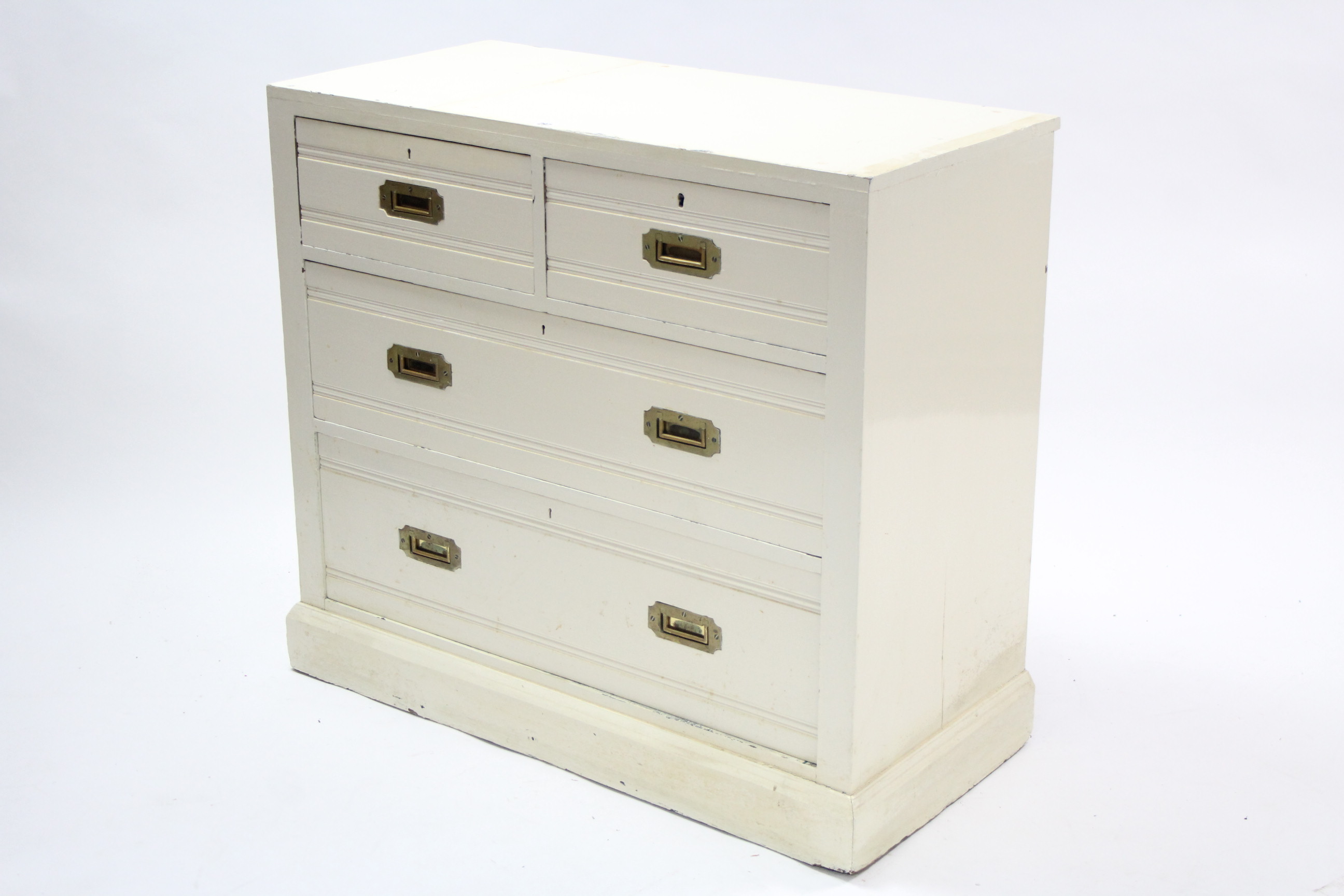 A late Victorian cream painted walnut chest fitted two short & two long drawers with brass flush