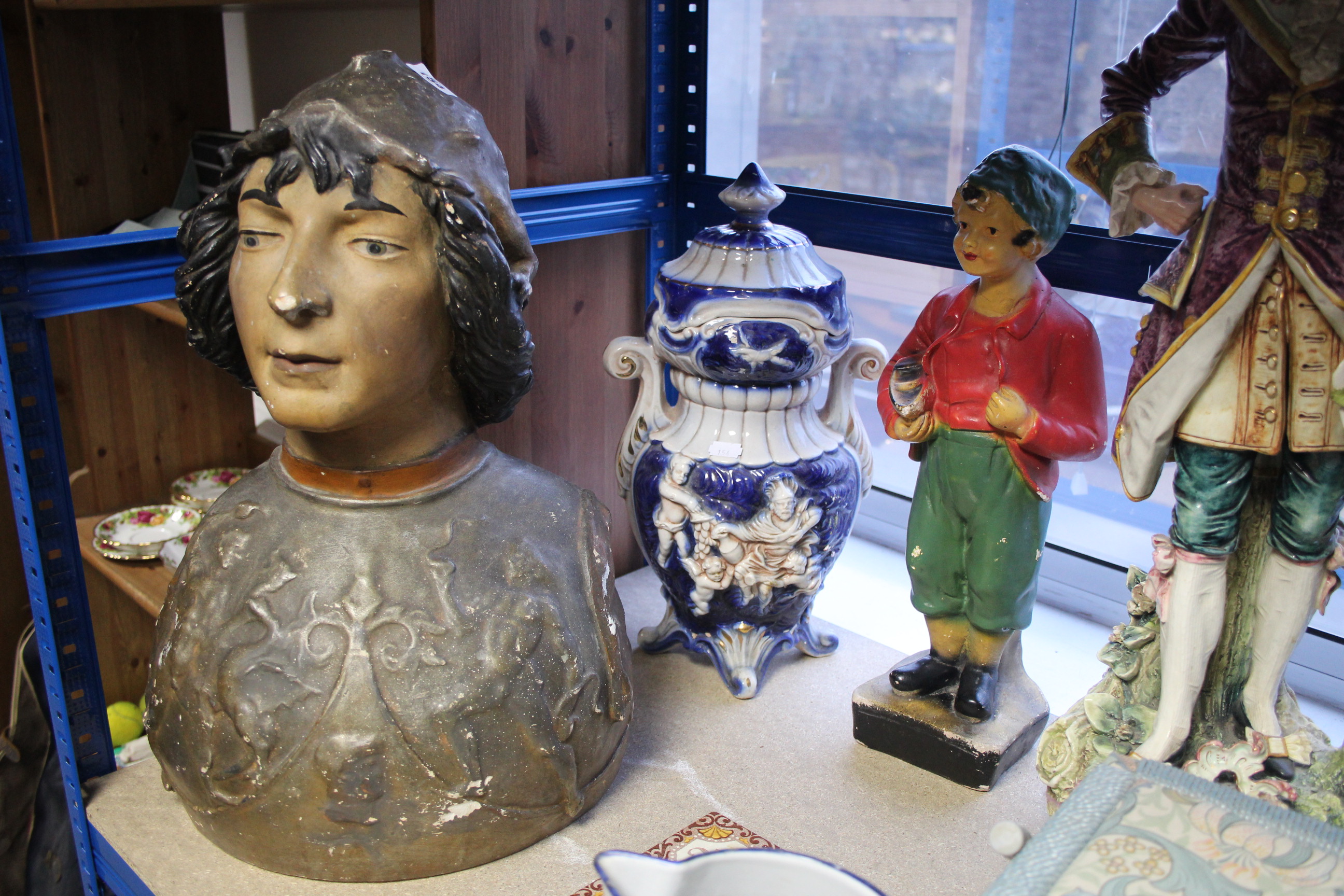 A painted composition bust Joan of Arc?, 20” high; a copper lantern of six-sided form; a large - Image 5 of 8