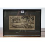 A black & white etching by Bernard F. Roy Saunders “May In Cardiff Castle Grounds” 15¾” x 10¼”;