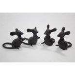 Four modern cast-iron mice ornaments, 3” high.