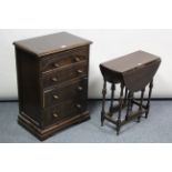 An oak bedside chest fitted four long graduated drawers, & on bracket feet, 19¼” wide; & a