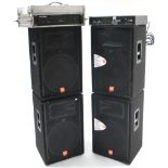 Two Phonic “Max 2500” Power Amplifiers, one with aluminium travelling case; & a set of four JBL “
