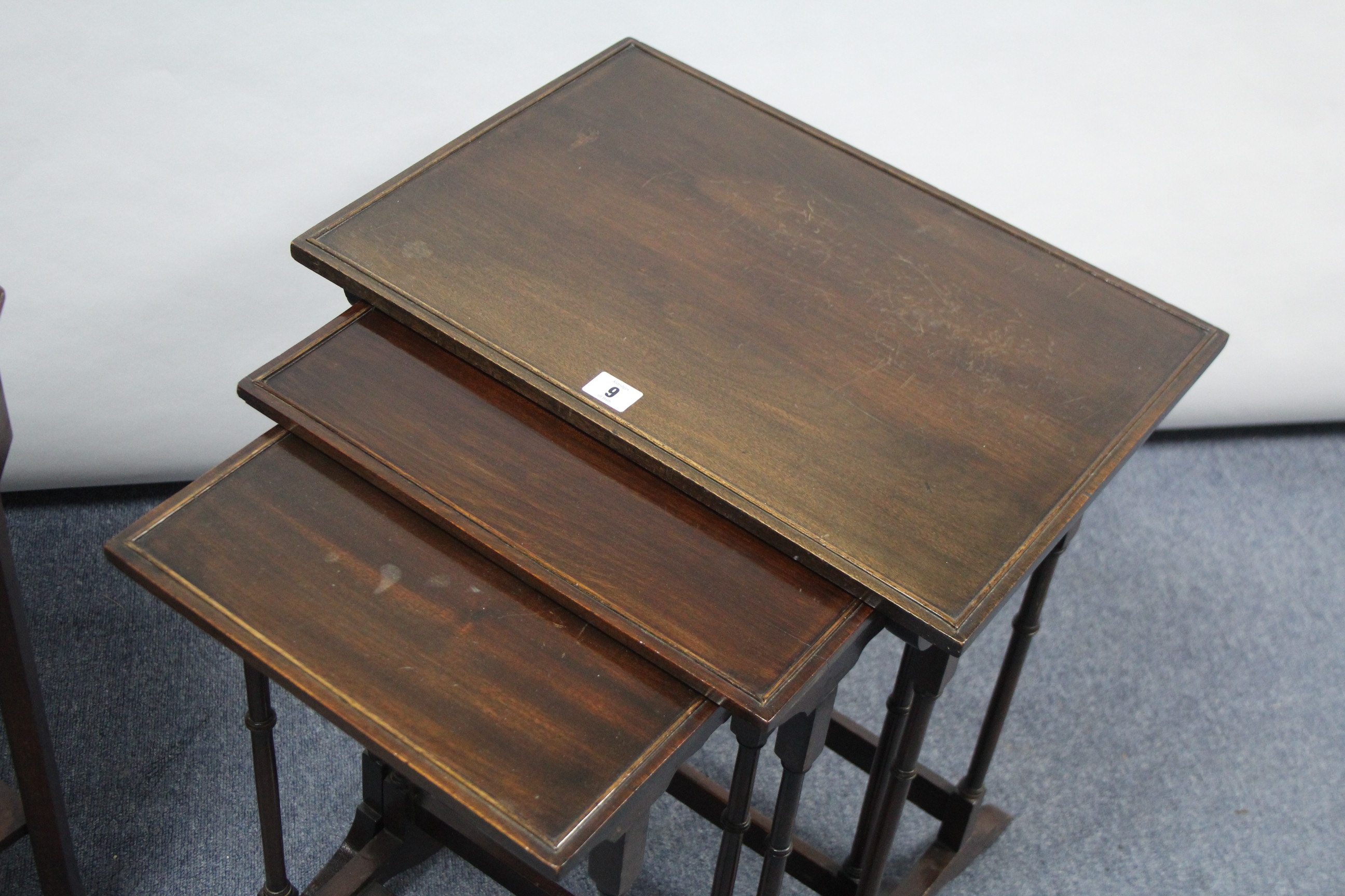 A mahogany nest of three rectangular occasional tables; & a mahogany needlework table with octagonal - Image 3 of 5