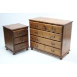 A pine chest fitted four long drawers with brass swan-neck handles, & on ball feet, 39½” wide; & a
