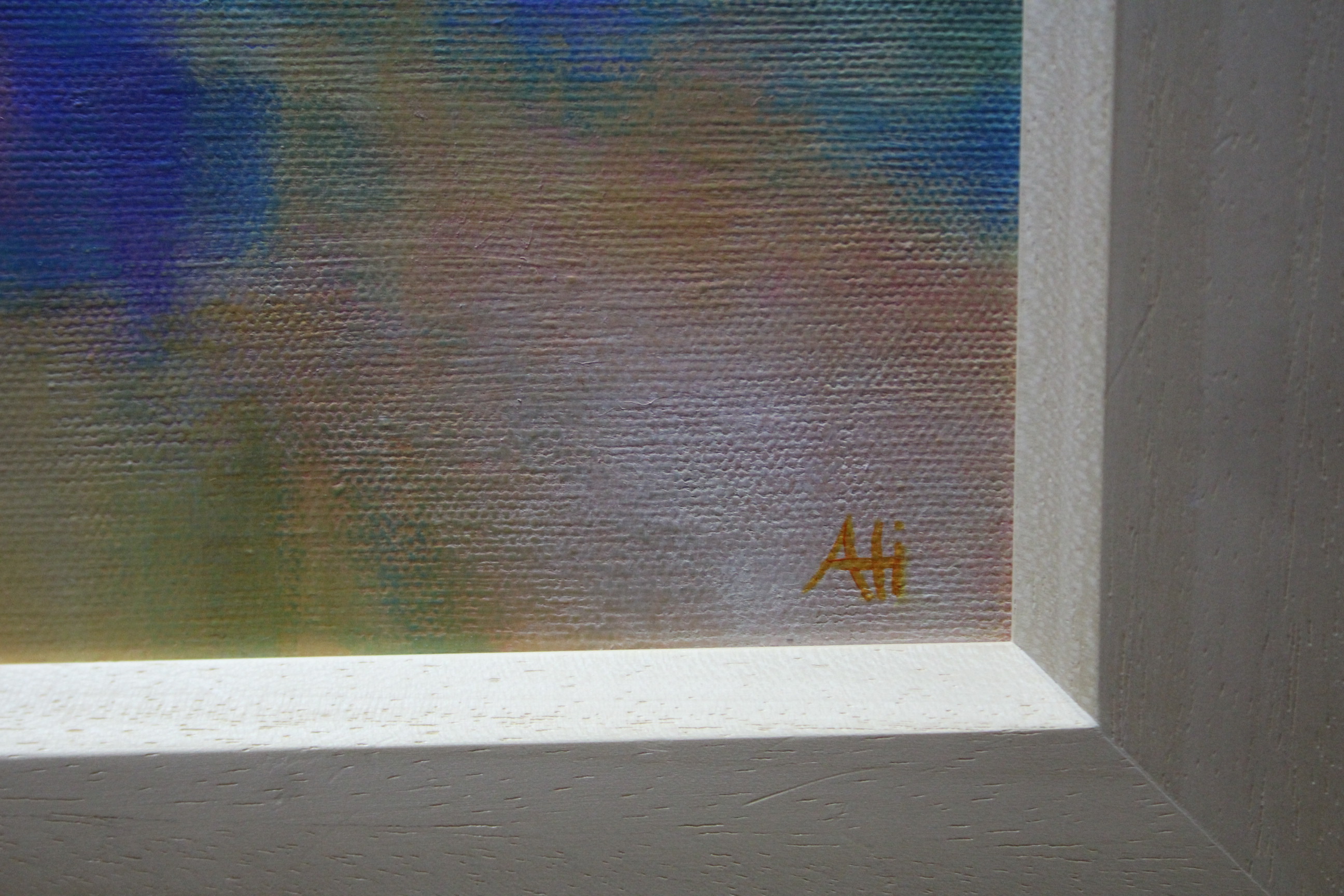 A small oil painting on canvas by Alison Hanner, titled “St Ives Bay, 2nd Day”, signed, 11¼” square, - Image 2 of 5