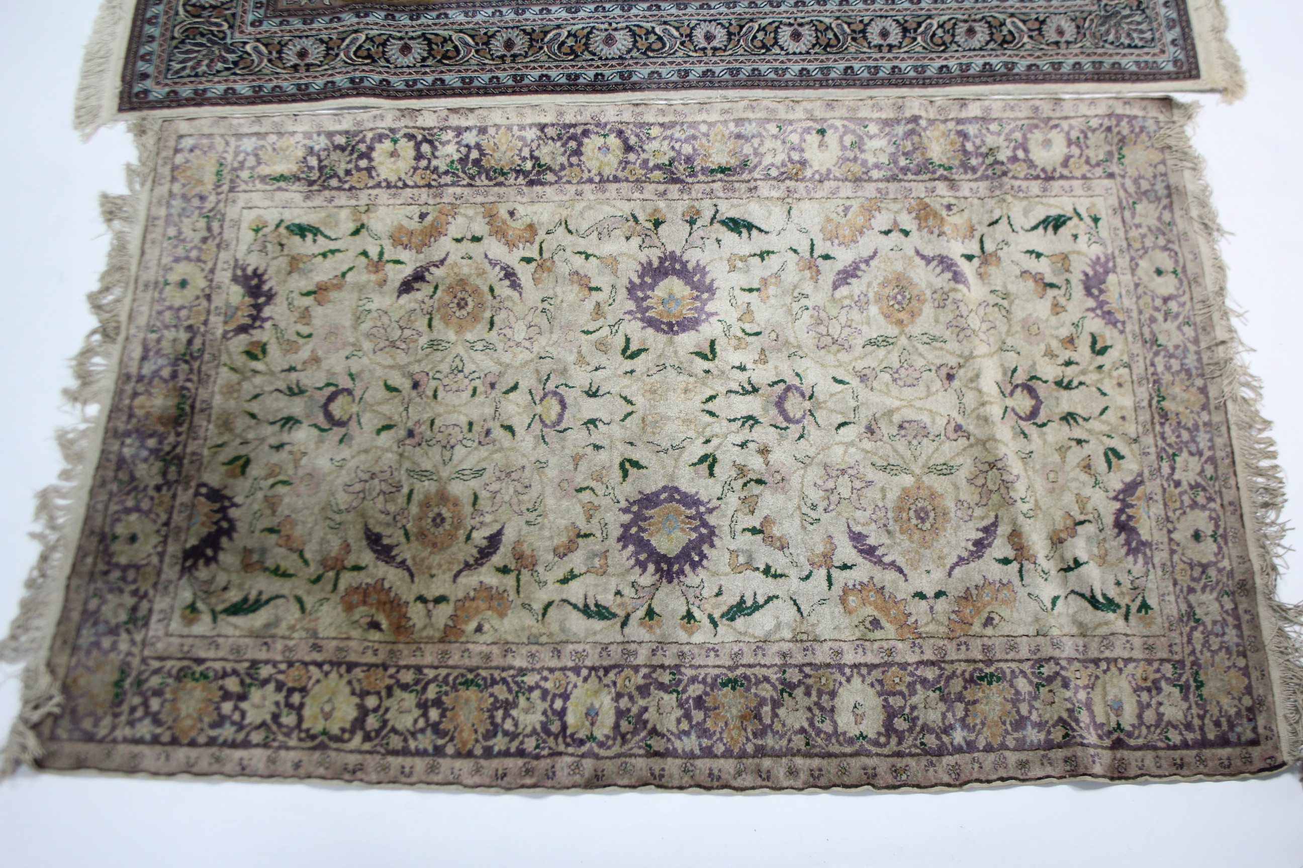 A Persian pattern rug of ivory & pale blue ground, with multi-coloured geometric, floral & animal - Image 5 of 6