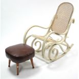 A white painted bentwood rocking chair inset woven-cane panel to the seat & back; & a brown