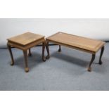 An Eastern carved hardwood rectangular coffee table on cabriole legs & claw-ball feet, 36” x 17½”; &