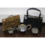 A silver plated three-piece tea service of circular semi-fluted design; together with a Mappin &