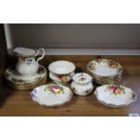 A Royal Albert “old country roses” pattern twenty-two piece tea service; a plated cruet set; various