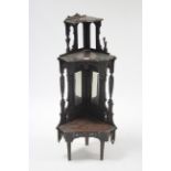 A 19th century mahogany three-tier corner whatnot, 14½” wide x 37¾” high (w.a.f.); & various items