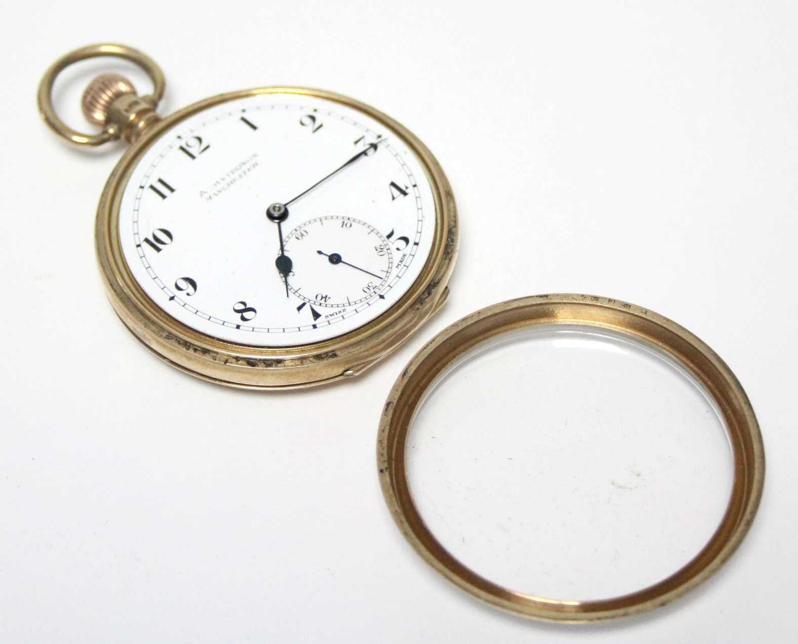 A 9ct. gold cased open-face gent’s pocket watch with Swiss movement, the white enamel dial with - Image 3 of 5