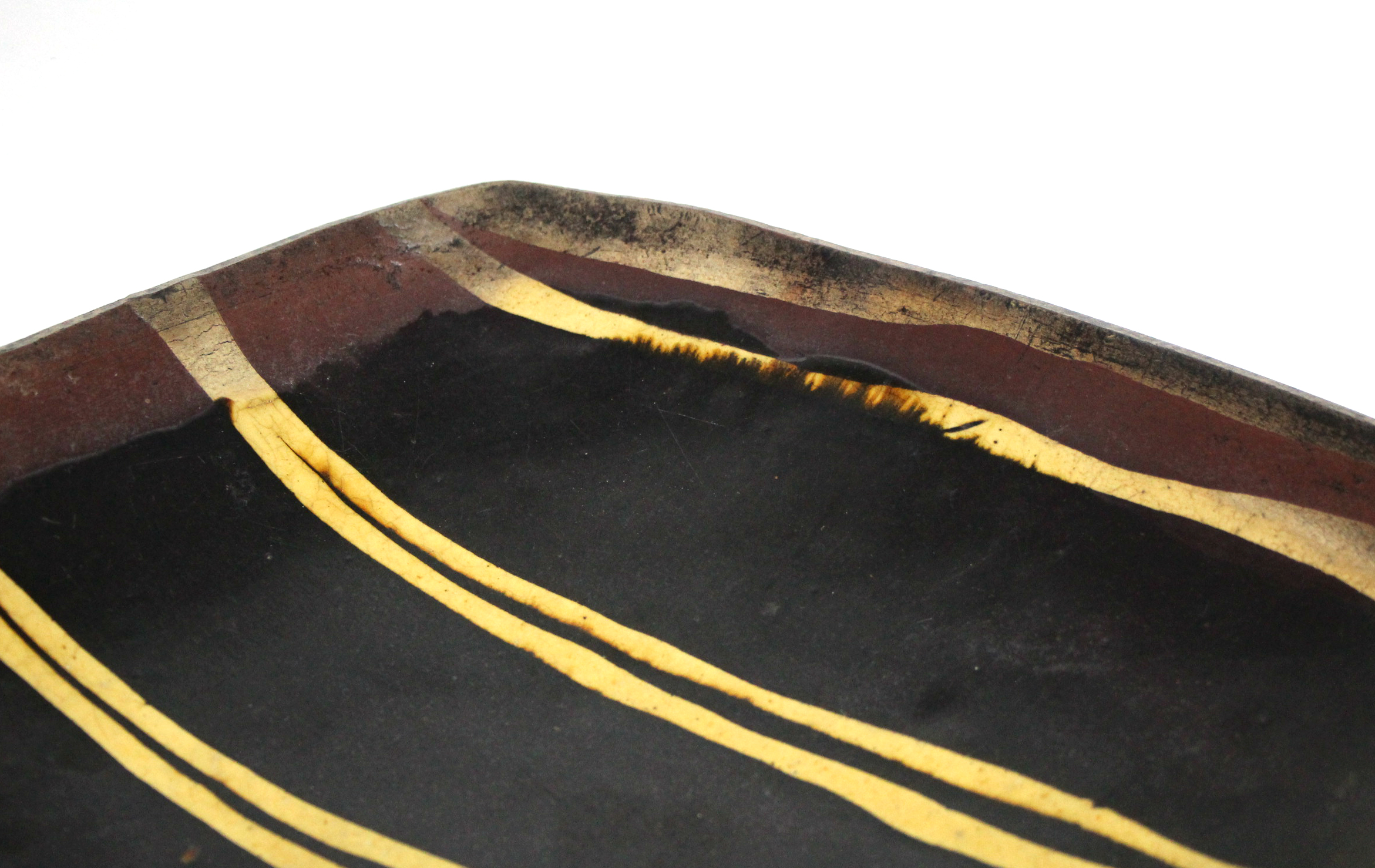 A rectangular slipware dish decorated with pairs of cream lines on a chocolate-brown ground; 15” x - Image 4 of 6