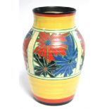 A Clarice Cliff Fantasque “Umbrellas” pattern lotus vase, 9½” high. (Two hairline cracks to neck).