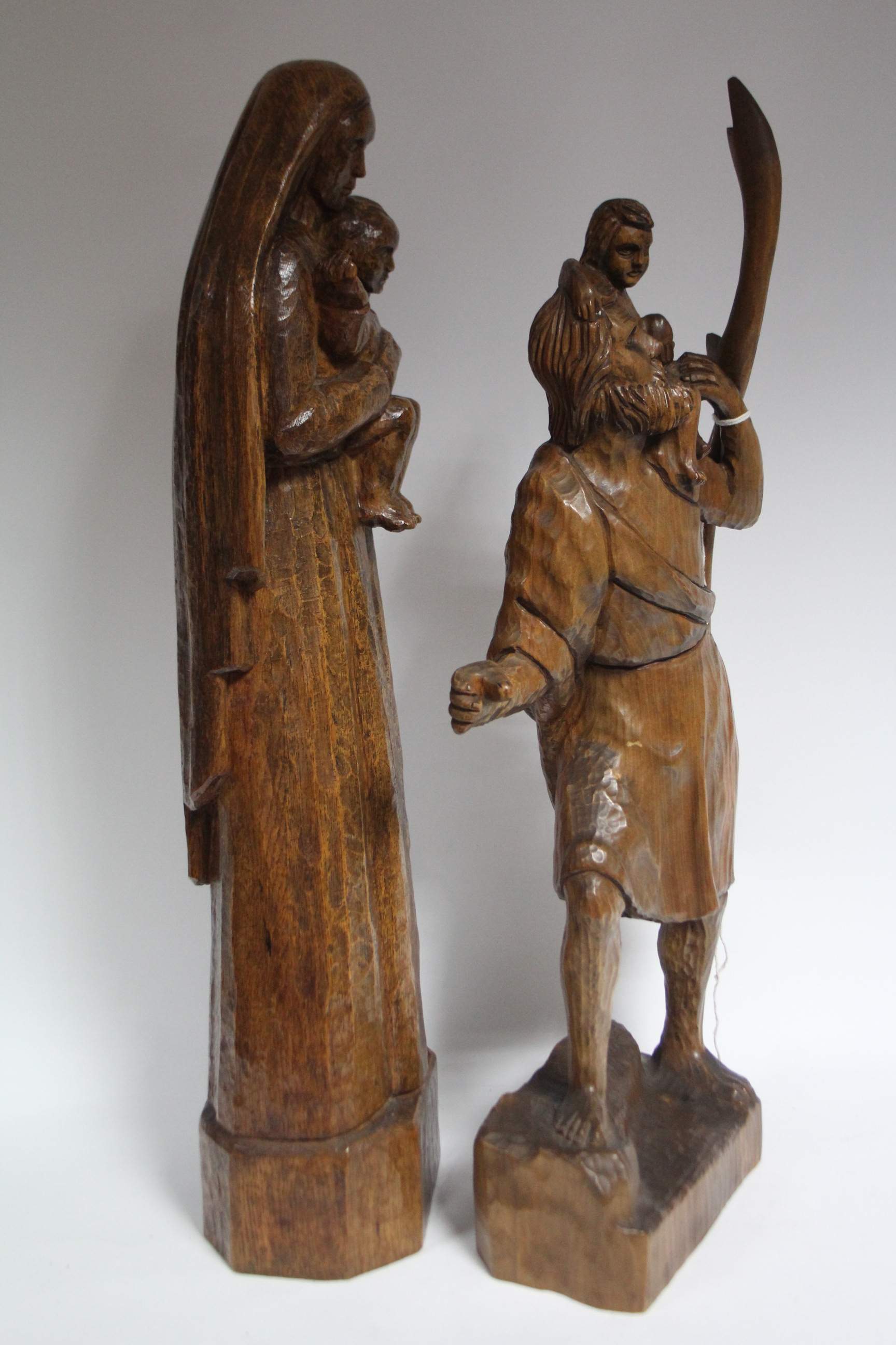 A large carved oak standing figure of the Virgin Mary & Infant Christ; 30” high; & a carved limewood - Image 5 of 7