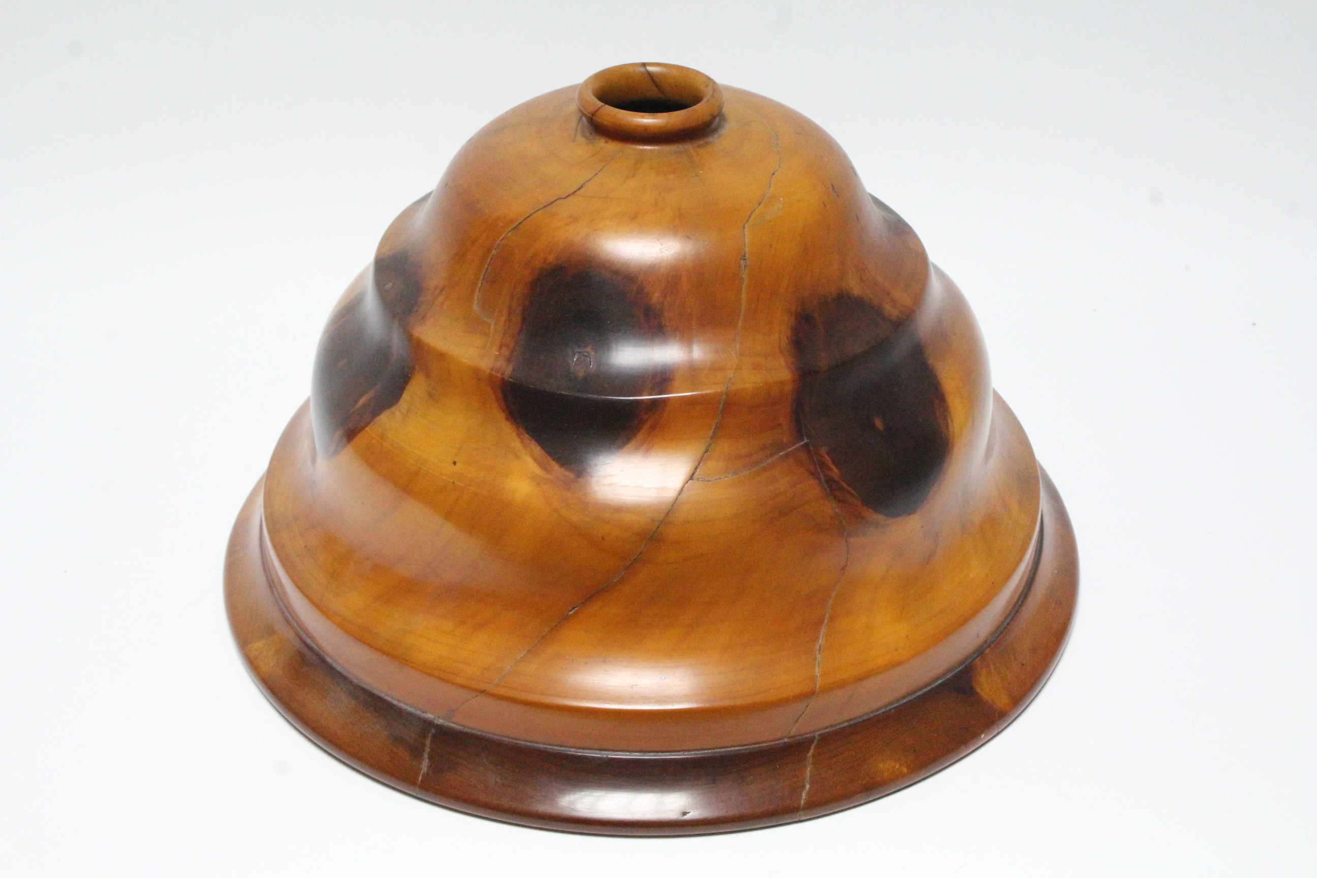 An early 20th century Palm-wood table lamp with domed shade, on turned flared base; 19” high. - Image 4 of 5