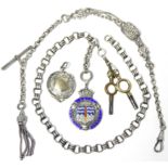 A white metal albert of oval reeded links, with silver & enamel “Bath Football League” pendant