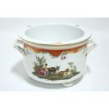 A 19th century MEISSEN TWO-HANDLED ICE PAIL with separate liner, the exterior with finely painted