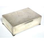 A South African silver rectangular cigar box with engraved facsimile signatures to the hinged
