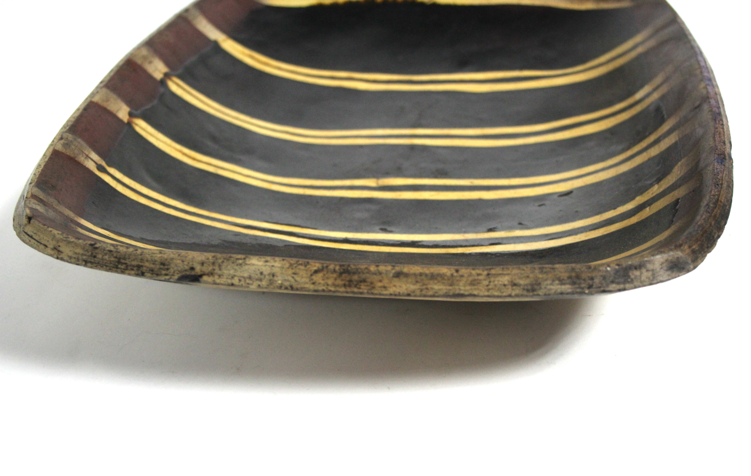 A rectangular slipware dish decorated with pairs of cream lines on a chocolate-brown ground; 15” x - Image 3 of 6