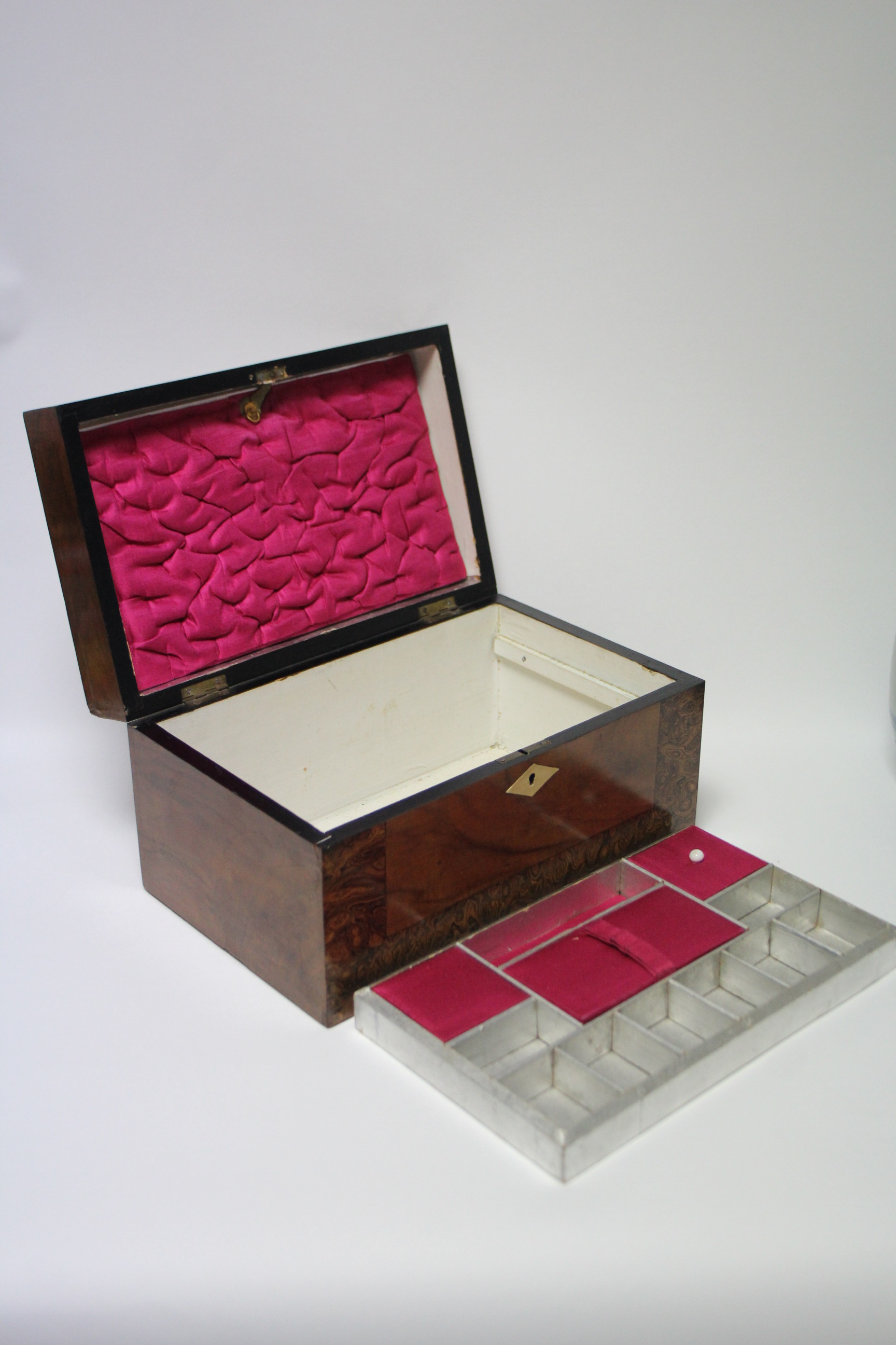 A 19th century mahogany & burr-elm sewing box, the hinged lid inset ivory lozenge & enclosing a - Image 5 of 5