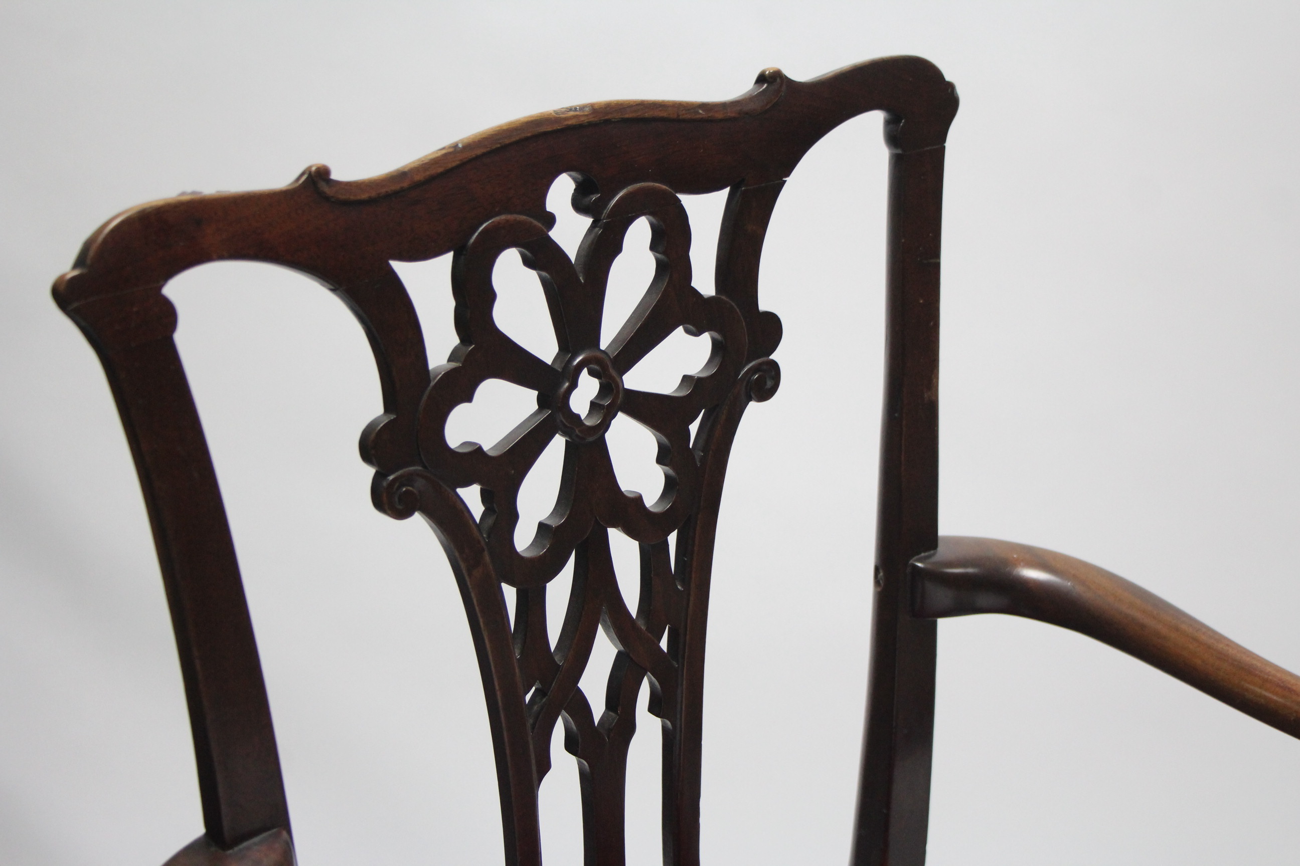 A late 18th century mahogany elbow chair with pierced ladder back & on square chamfered legs, the - Image 3 of 3