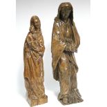 A carved oak standing figure of the Virgin Mary, 19¼” high; & another carved wood figure of the