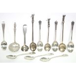 A Victorian apostle-knop sifter spoon, Birmingham 1892; & various odd coffee spoons, etc.