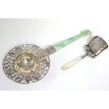 A Victorian caddy spoon with engraved shovel bowl & mother-of-pearl handle, Birmingham 1862, by