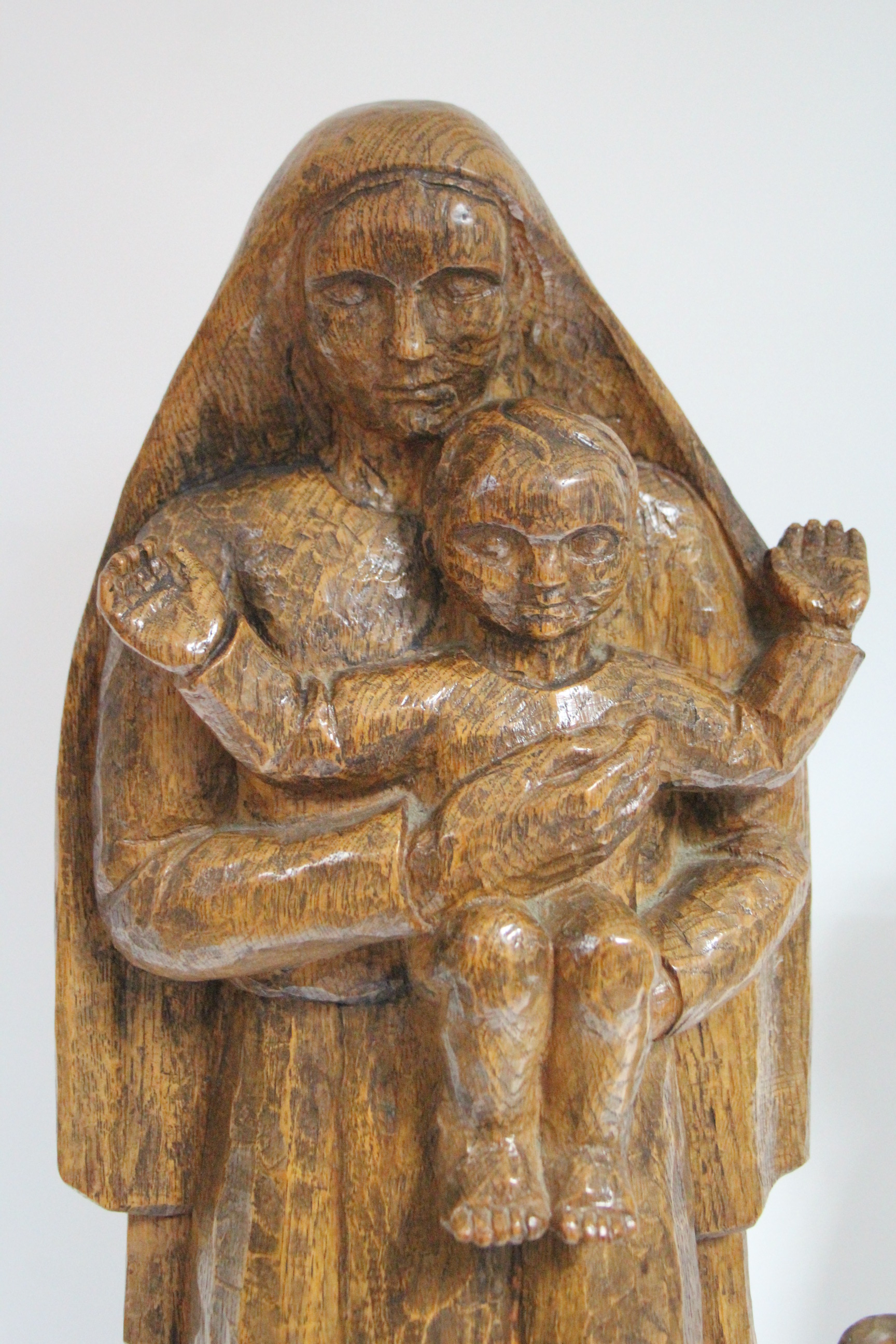 A large carved oak standing figure of the Virgin Mary & Infant Christ; 30” high; & a carved limewood - Image 3 of 7