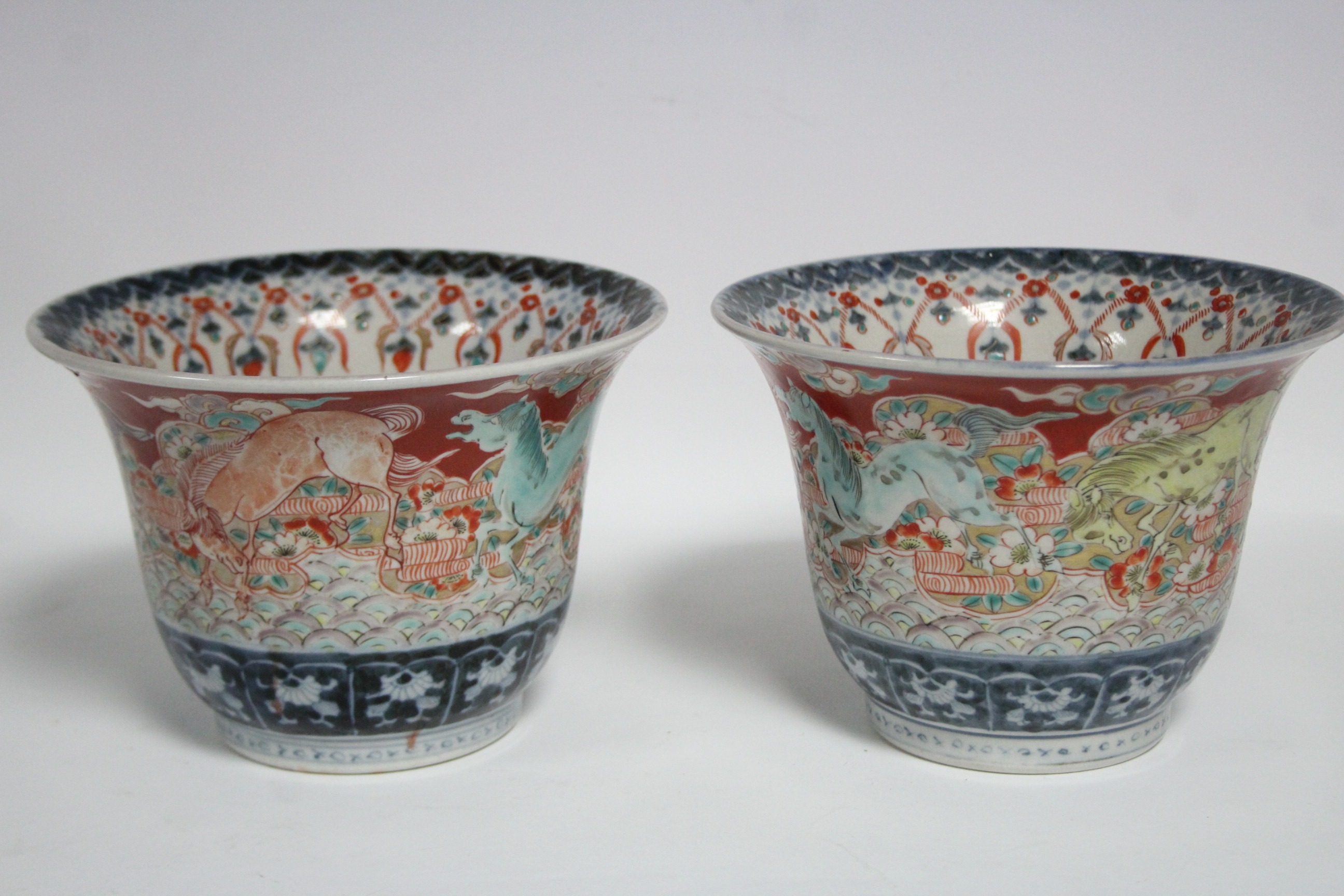 A pair of late 19th century Japanese Imari porcelain vases of rounded form with flared rims, the - Image 4 of 9