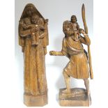 A large carved oak standing figure of the Virgin Mary & Infant Christ; 30” high; & a carved limewood