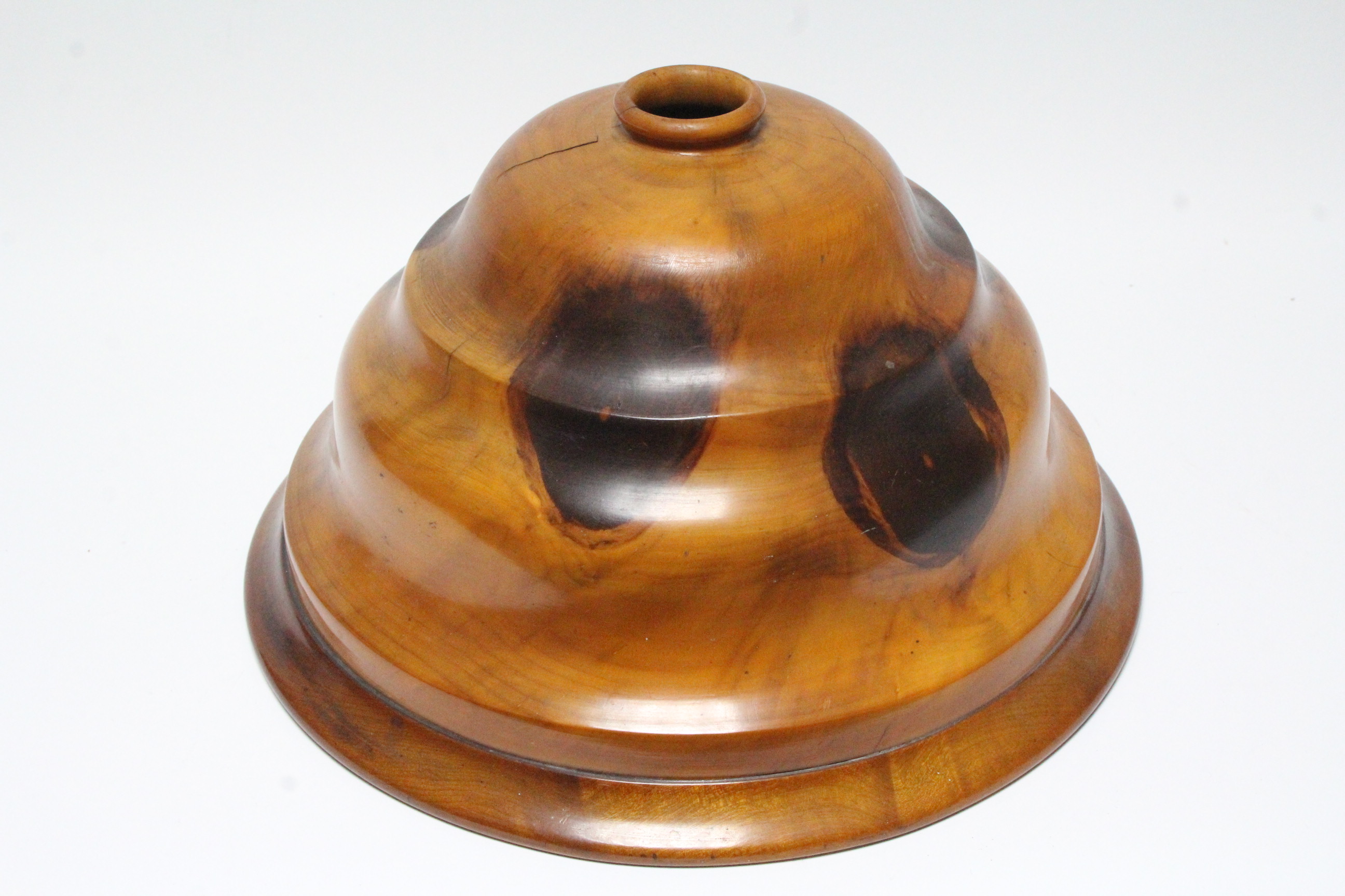 An early 20th century Palm-wood table lamp with domed shade, on turned flared base; 19” high. - Image 3 of 5