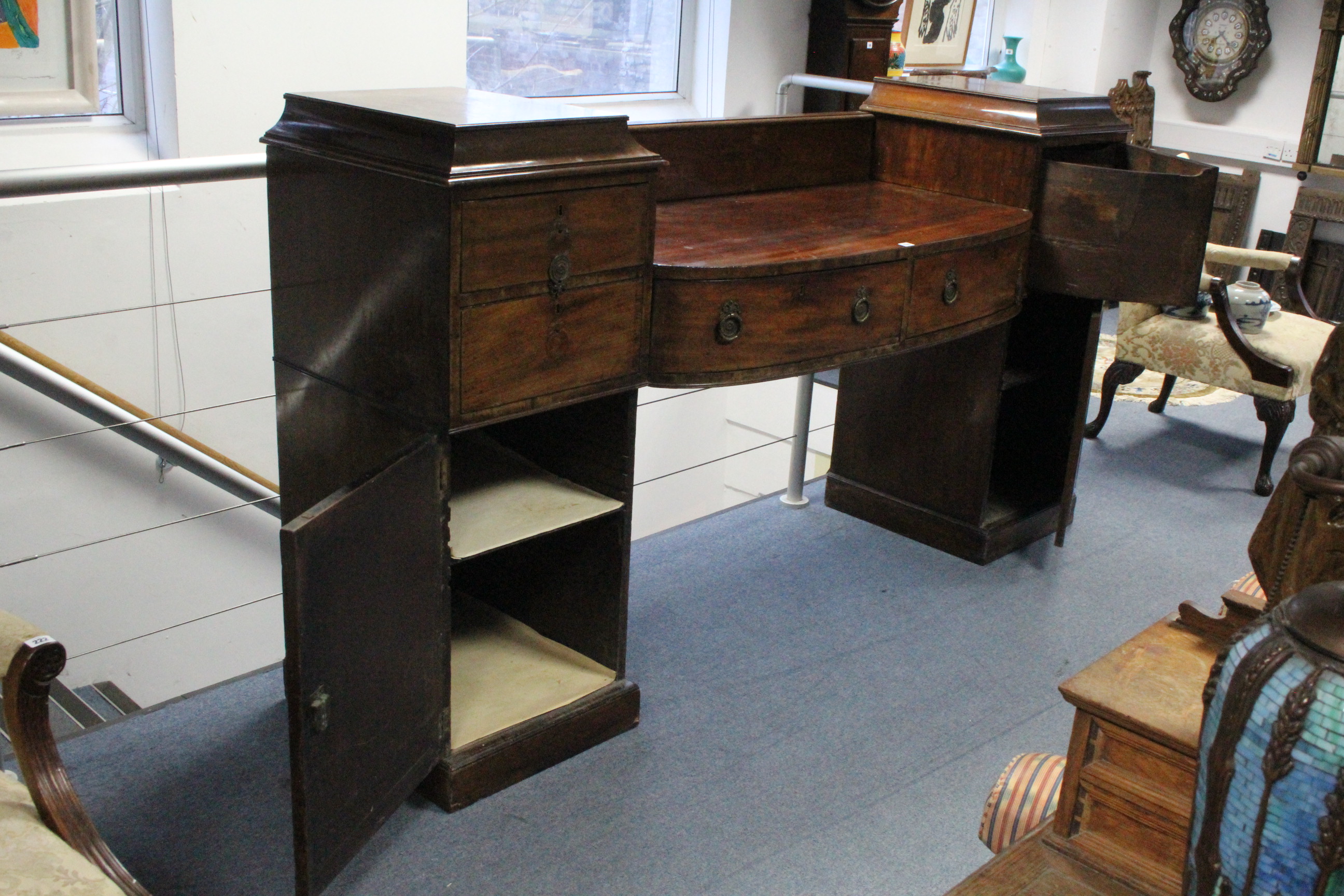 A regency mahogany pedestal sideboard, the centre fitted two drawers, a cellarette drawer above a - Image 2 of 4