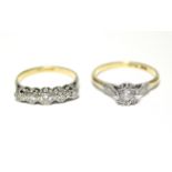 An 18ct. gold & platinum ring set five small graduated diamonds; & a similar ring set single