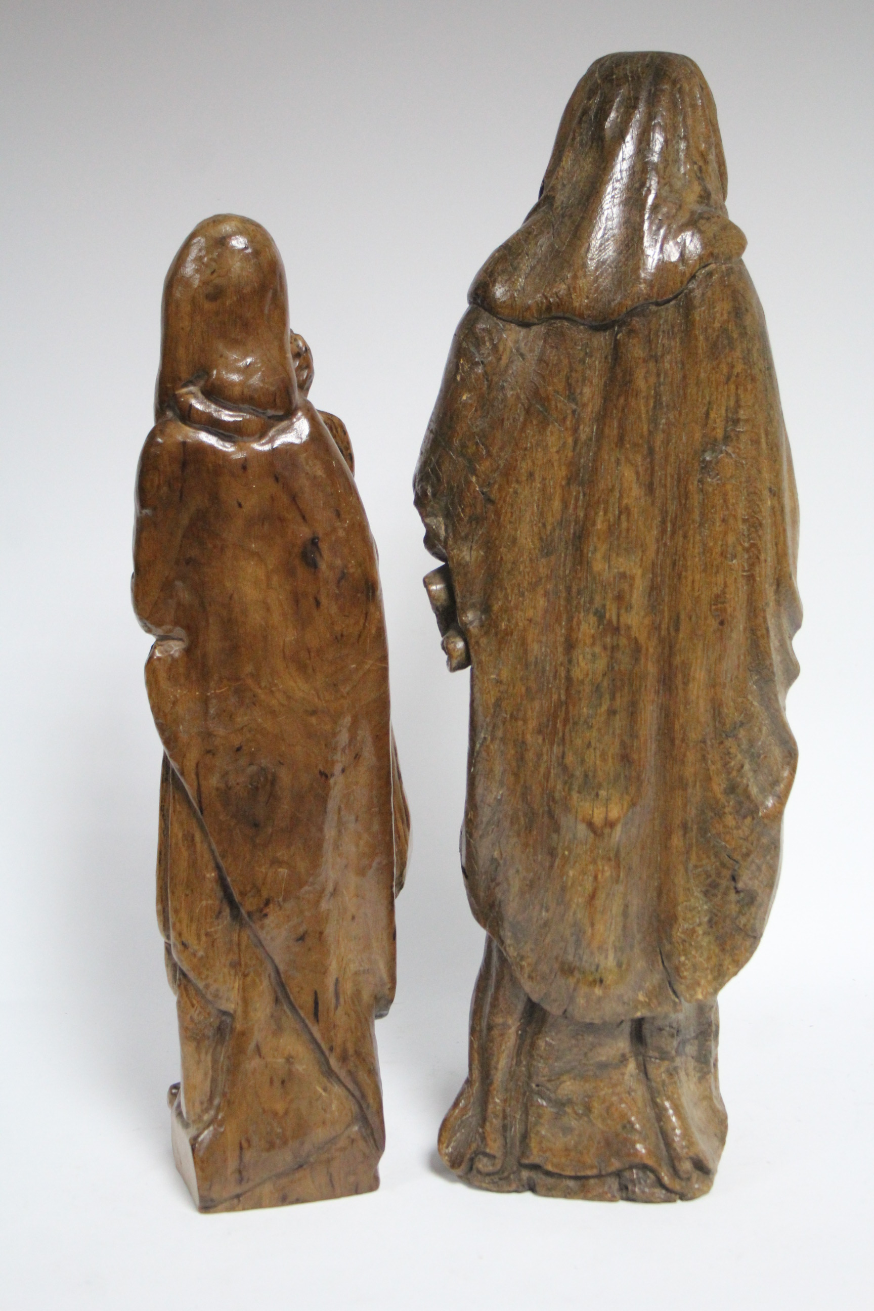 A carved oak standing figure of the Virgin Mary, 19¼” high; & another carved wood figure of the - Image 3 of 4