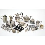 Various items of plated ware, including a Victorian round fluted teapot; sugar castor; toast