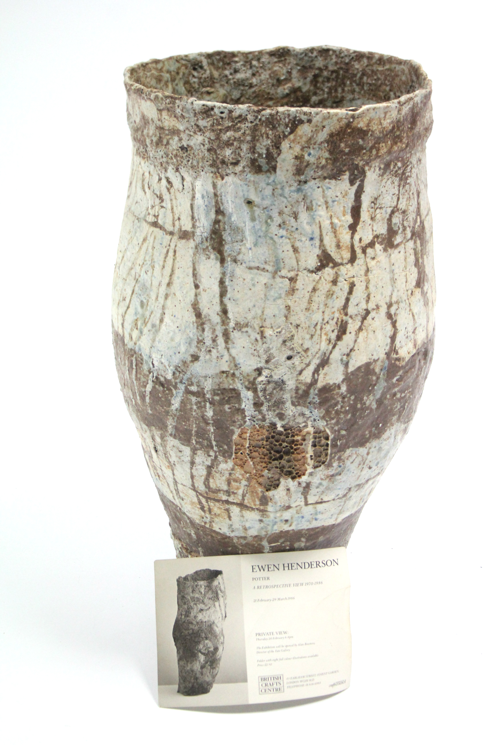 EWEN HENDERSON (1934-2000). A large studio pottery round tapered vase with a rough “Volcanic” - Image 2 of 5