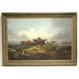 BARKER of BATH, John Joseph (1824-1904). Highland cattle in a landscape. Signed; oil on canvas: