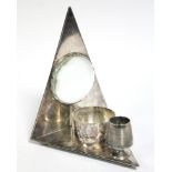 A HUKIN & HEATH CHAMBER CANDLESTICK, the triangular base with candle sconce & match striker, the