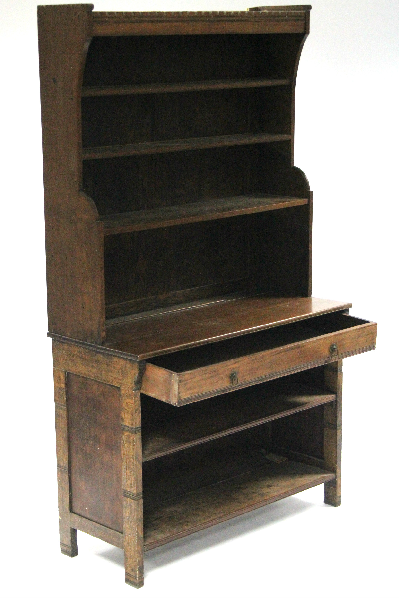 A Victorian aesthetic-style bookcase section, the upper part fitted three shelves, a further two - Image 2 of 7