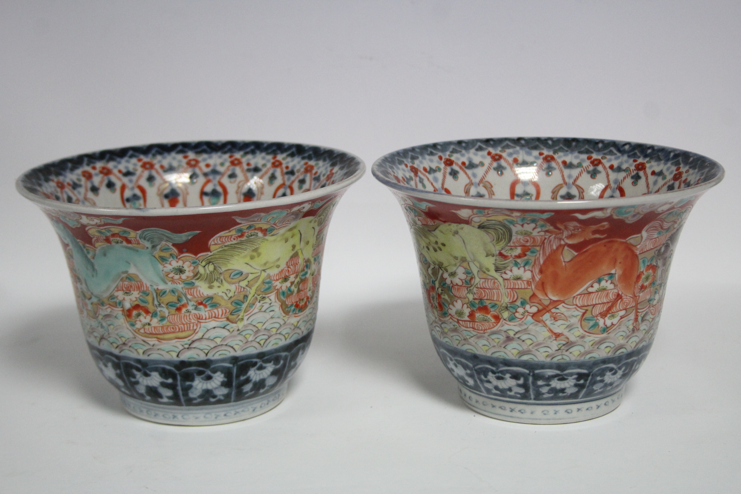 A pair of late 19th century Japanese Imari porcelain vases of rounded form with flared rims, the - Image 5 of 9