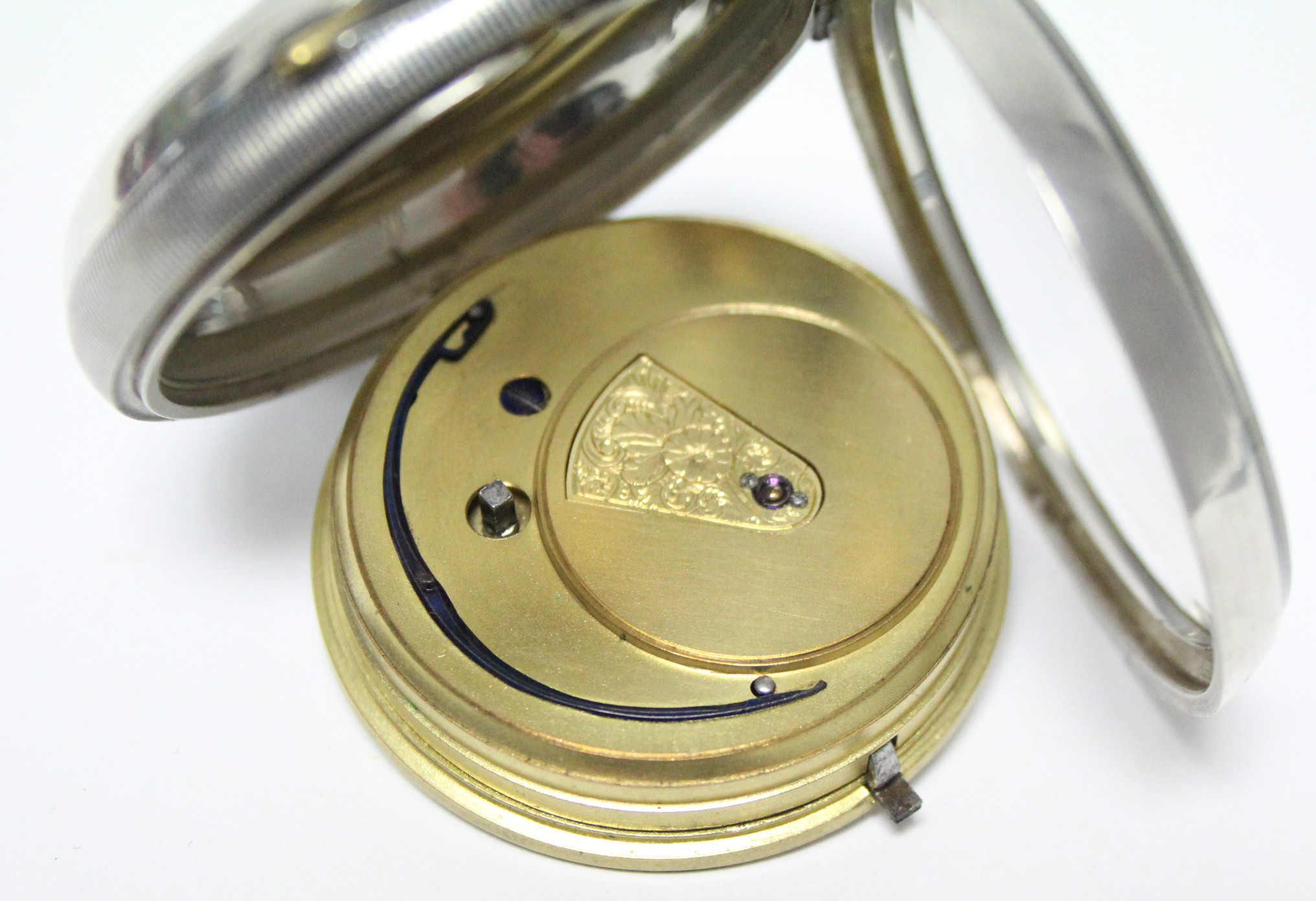A Victorian silver cased open-face gent’s pocket watch with verge movement, the white enamel dial - Image 4 of 8
