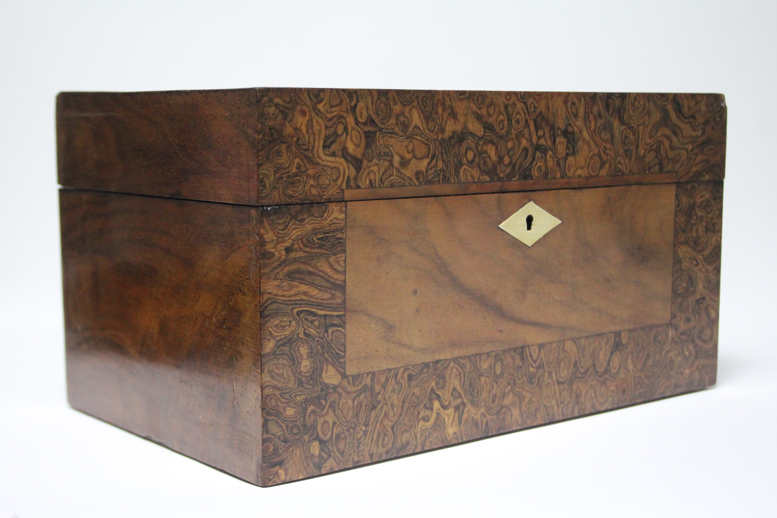 A 19th century mahogany & burr-elm sewing box, the hinged lid inset ivory lozenge & enclosing a - Image 3 of 5