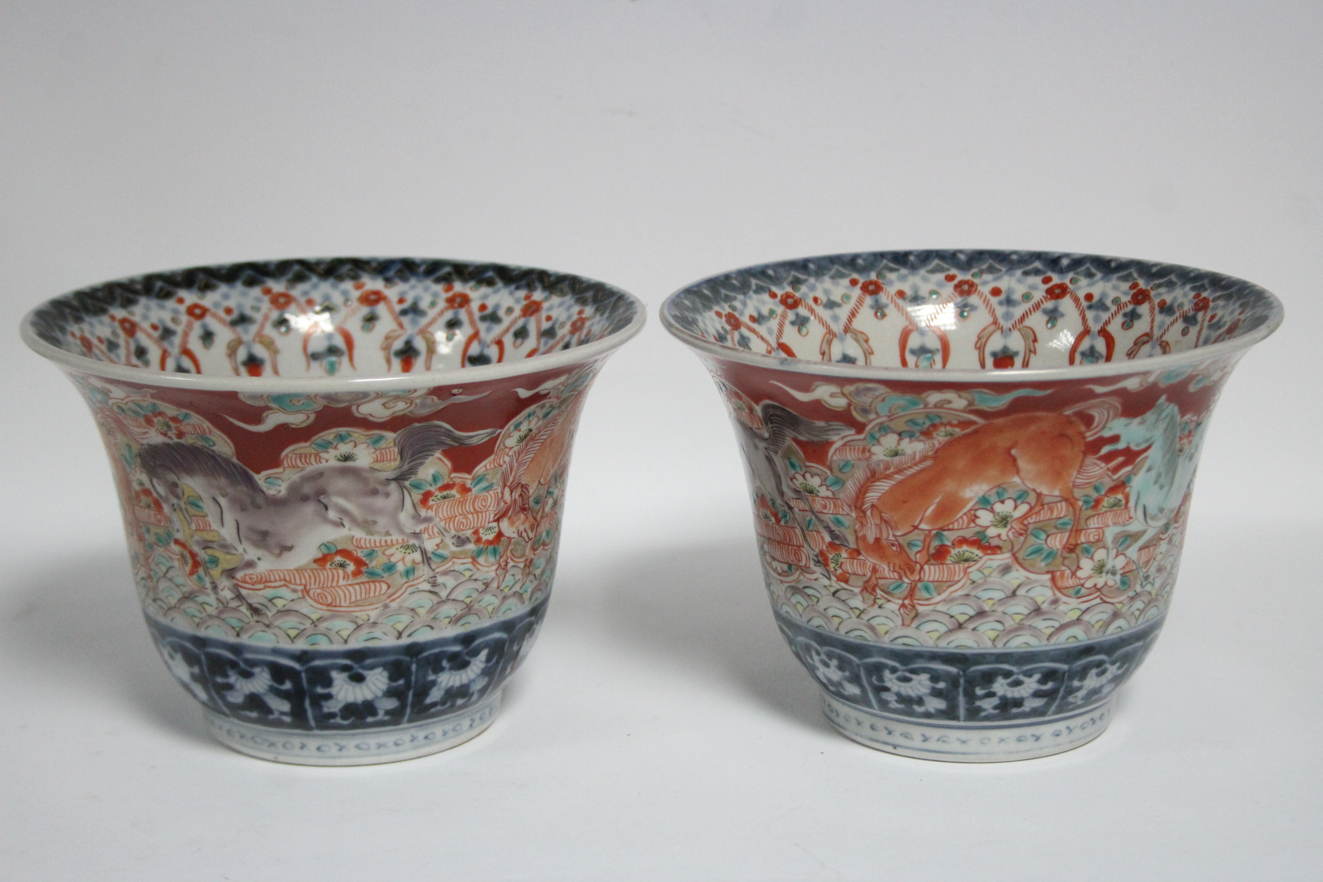 A pair of late 19th century Japanese Imari porcelain vases of rounded form with flared rims, the - Image 3 of 9