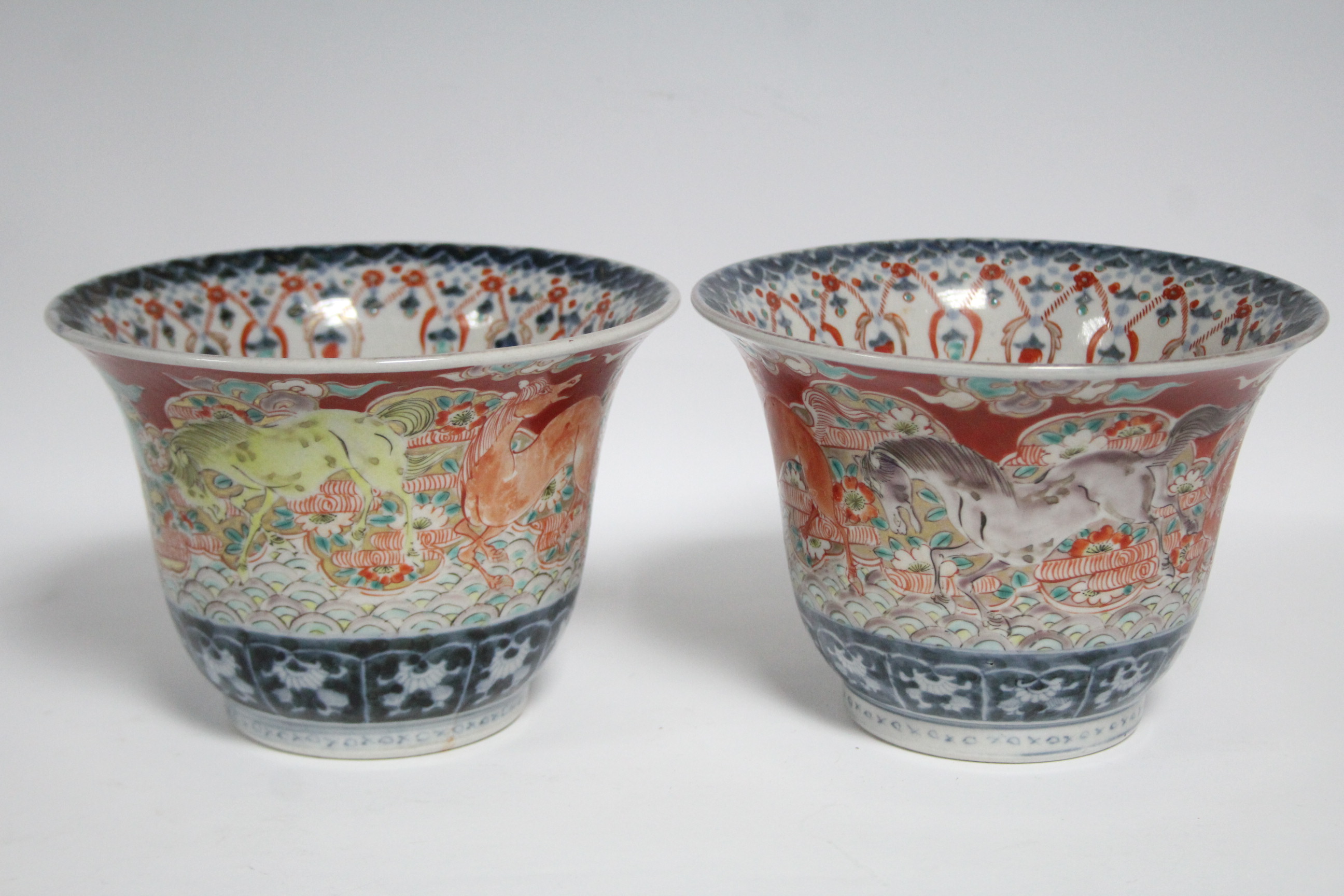 A pair of late 19th century Japanese Imari porcelain vases of rounded form with flared rims, the - Image 2 of 9