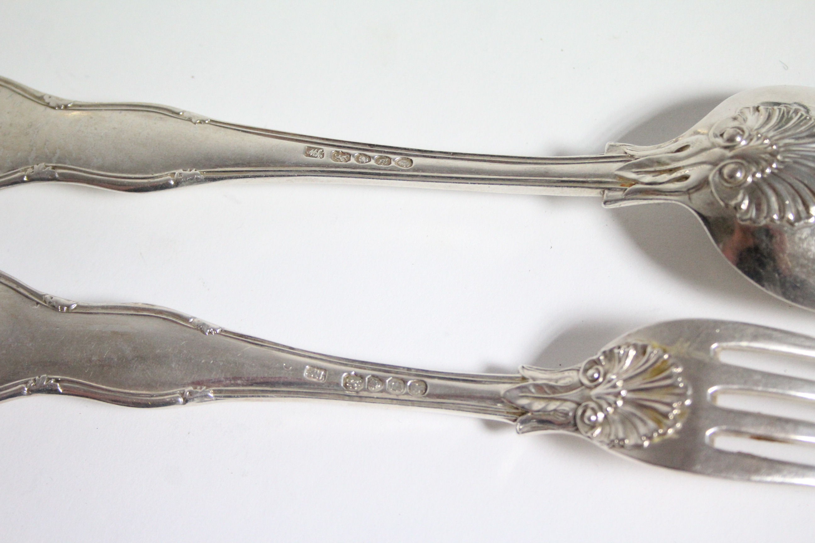 A pair of William IV King’s Husk pattern table spoons, London 1836; another pair 1839; & matching - Image 2 of 2