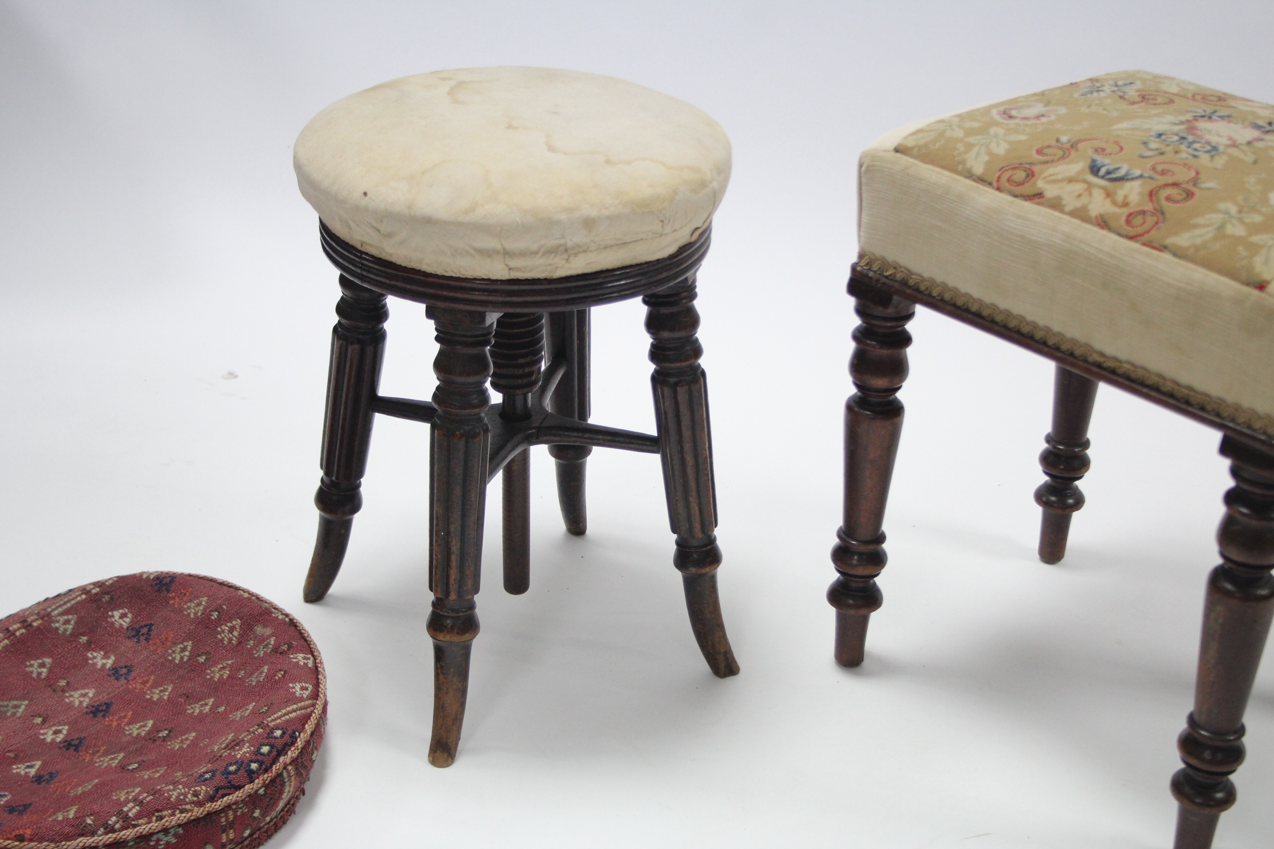 An early Victorian mahogany rectangular stool with padded seat upholstered floral material, on - Image 2 of 3
