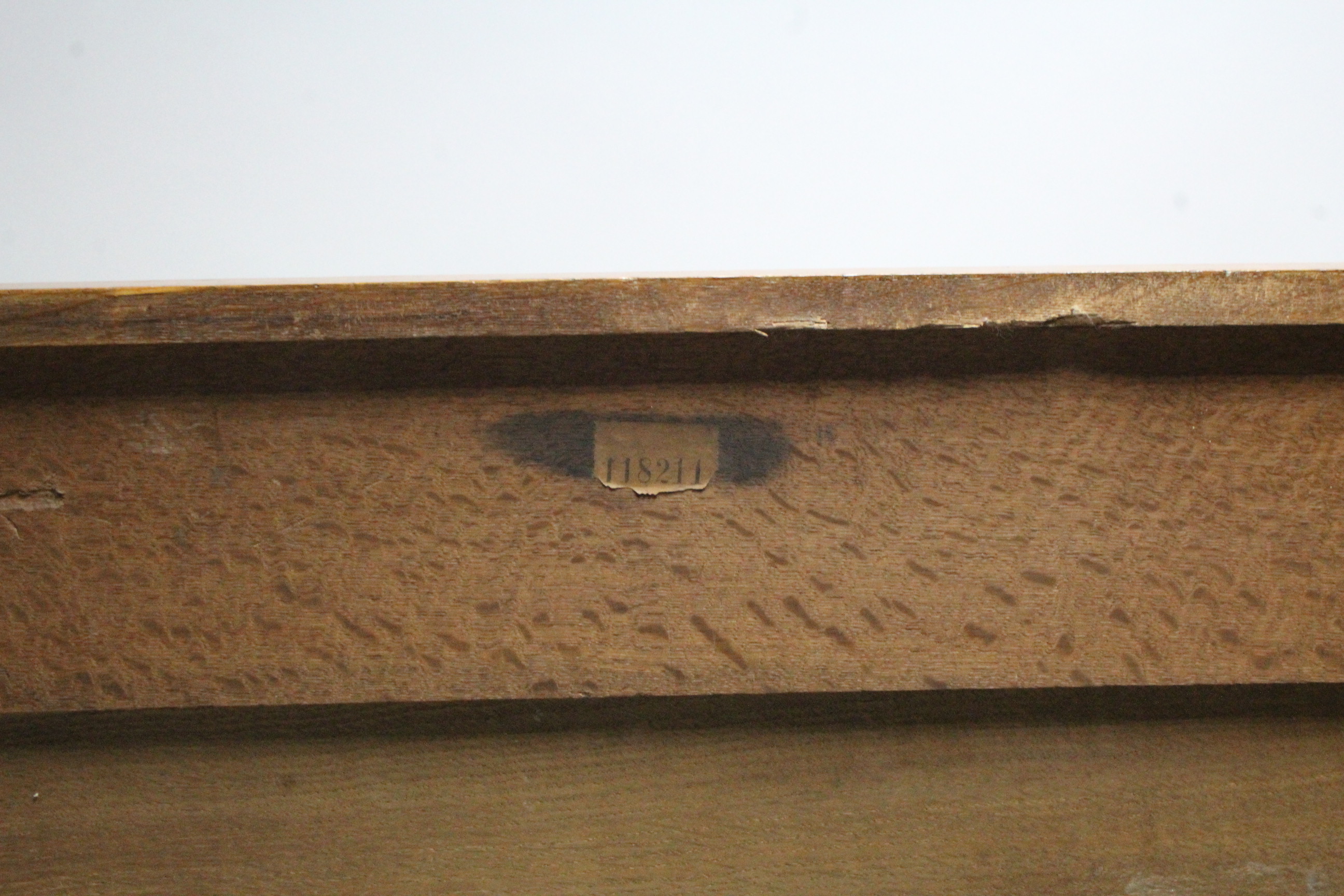 A pair of Edwardian oak & burr-elm single bedsteads with carved head & footboard, on square tapering - Image 3 of 3