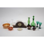 An oak cased mantel clock; & various items of decorative china, glassware, etc.